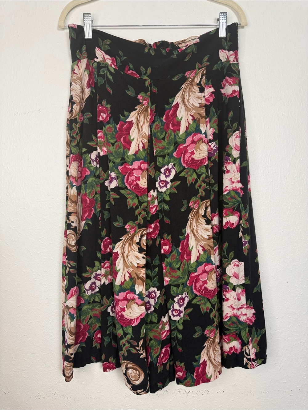 Black Floral A-Line Maxi Skort with Pink and Green Accents